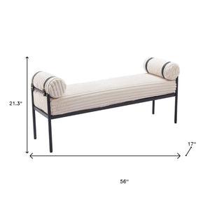 HomeRoots 56" Cream and Black Fabric Upholstered Bench - Stylish Seating Solution for Entryway and Hallway 668850