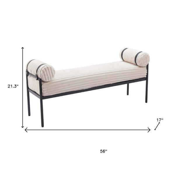 HomeRoots 56" Cream and Black Fabric Upholstered Bench - Stylish Seating Solution for Entryway and Hallway 668850
