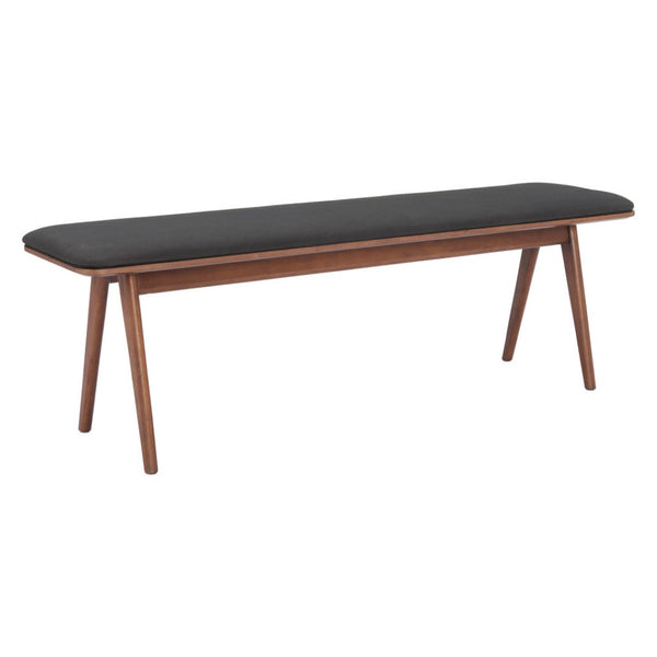 HomeRoots 60" Upholstered Bench with Black Fabric and Brown Wood Frame - Stylish, Versatile Seating for Any Space 668851
