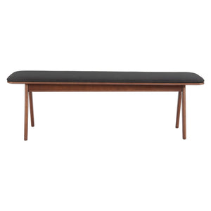 HomeRoots 60" Upholstered Bench with Black Fabric and Brown Wood Frame - Stylish, Versatile Seating for Any Space 668851