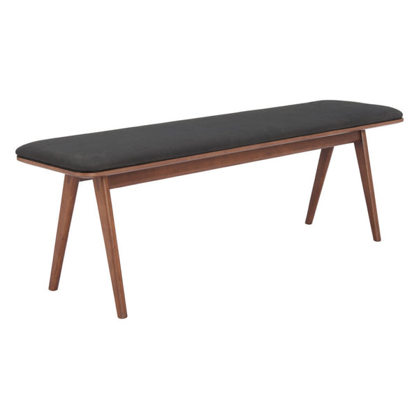 HomeRoots 60" Upholstered Bench with Black Fabric and Brown Wood Frame - Stylish, Versatile Seating for Any Space 668851