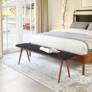 HomeRoots 60" Upholstered Bench with Black Fabric and Brown Wood Frame - Stylish, Versatile Seating for Any Space 668851
