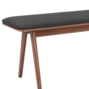 HomeRoots 60" Upholstered Bench with Black Fabric and Brown Wood Frame - Stylish, Versatile Seating for Any Space 668851