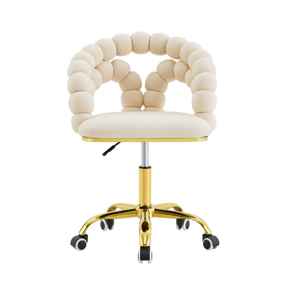 English Elm Modern Velvet Bubble Back Swivel Chair Glam Upholstered Seat for Vanity or Desk Beige,Gold W3875P442948