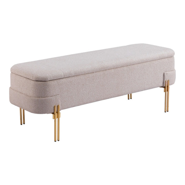 HomeRoots 47" Upholstered Beige and Gold Bench - Stylish Entryway Seating for Modern Decor & Versatile Use 668853