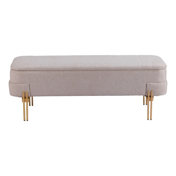 HomeRoots 47" Upholstered Beige and Gold Bench - Stylish Entryway Seating for Modern Decor & Versatile Use 668853