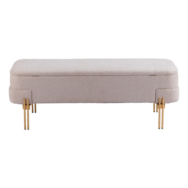 HomeRoots 47" Upholstered Beige and Gold Bench - Stylish Entryway Seating for Modern Decor & Versatile Use 668853