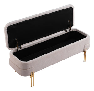 HomeRoots 47" Upholstered Beige and Gold Bench - Stylish Entryway Seating for Modern Decor & Versatile Use 668853
