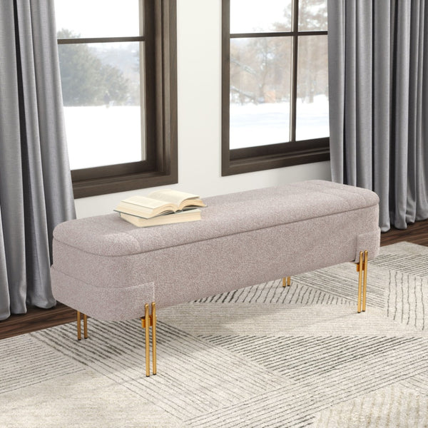 HomeRoots 47" Upholstered Beige and Gold Bench - Stylish Entryway Seating for Modern Decor & Versatile Use 668853