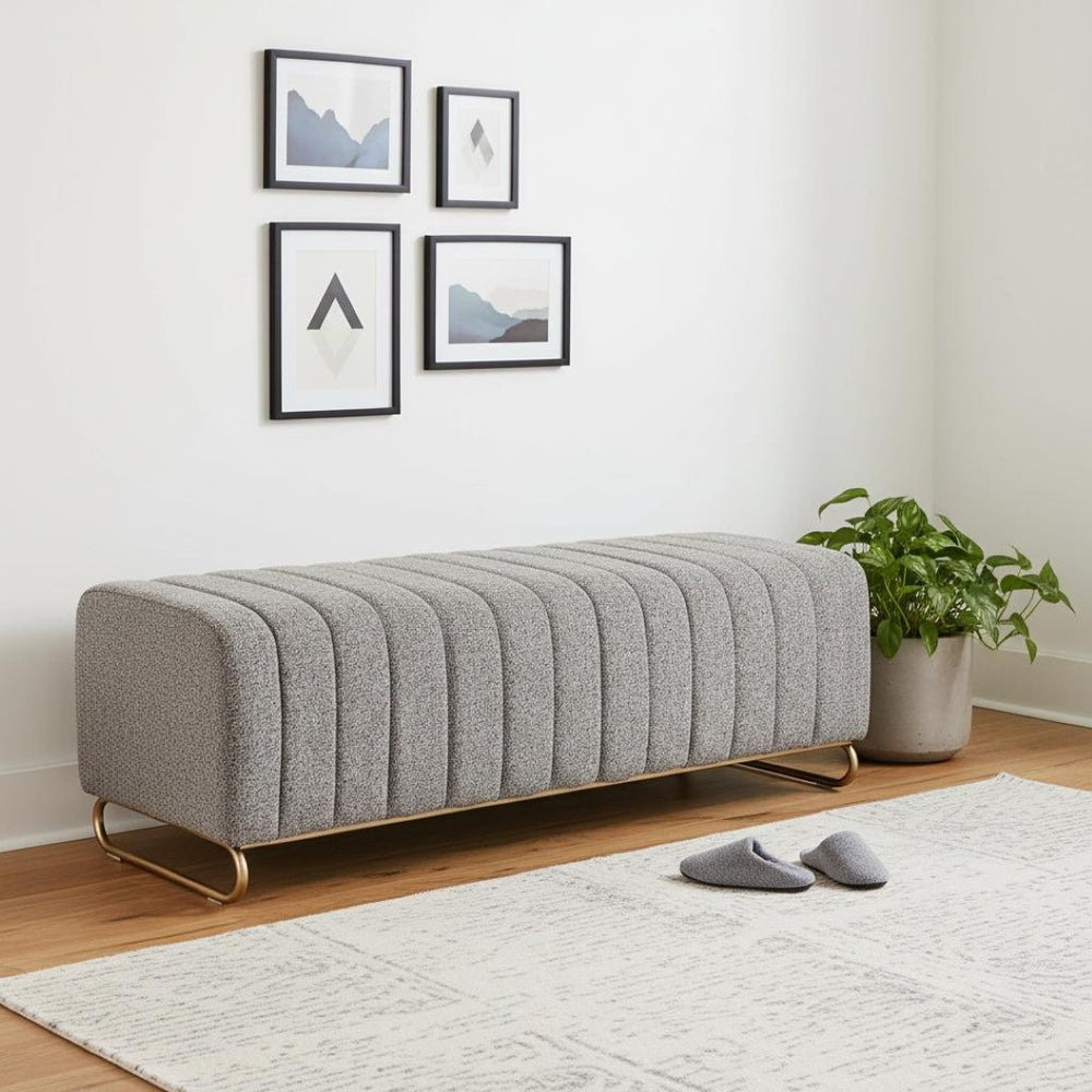 HomeRoots 48" Gray and Gold Upholstered Bench for Entryways - Stylish, Durable Seating for Any Space 668854