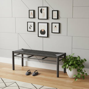 HomeRoots 48" Modern Black and Aluminum Bench - Sleek Multi-Purpose Seating for Entryway, Hallway & More! 668855