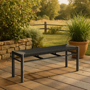 HomeRoots 48" Modern Black and Aluminum Bench - Sleek Multi-Purpose Seating for Entryway, Hallway & More! 668855