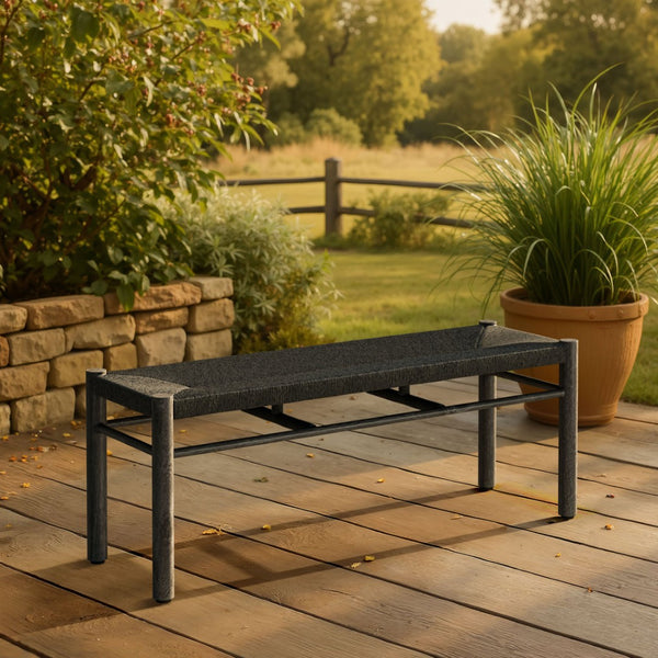 HomeRoots 48" Modern Black and Aluminum Bench - Sleek Multi-Purpose Seating for Entryway, Hallway & More! 668855