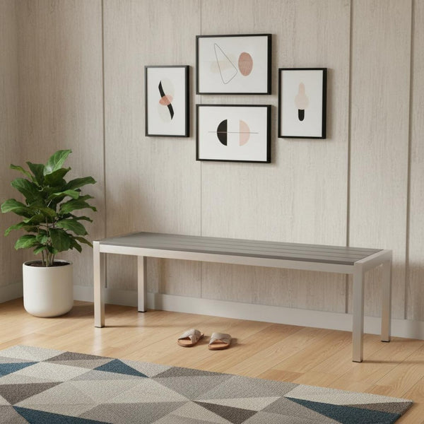 HomeRoots 60" Silver Aluminum Bench - Stylish, Durable Seating for Entryways, Hallways, and Mudrooms 668857