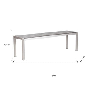 HomeRoots 60" Silver Aluminum Bench - Stylish, Durable Seating for Entryways, Hallways, and Mudrooms 668857