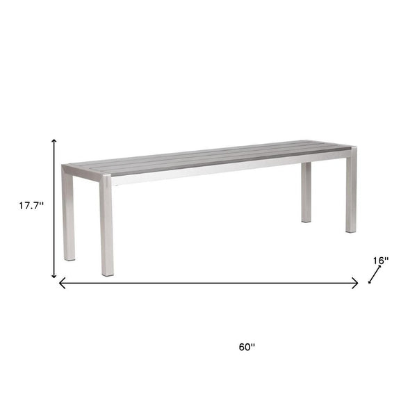 HomeRoots 60" Silver Aluminum Bench - Stylish, Durable Seating for Entryways, Hallways, and Mudrooms 668857