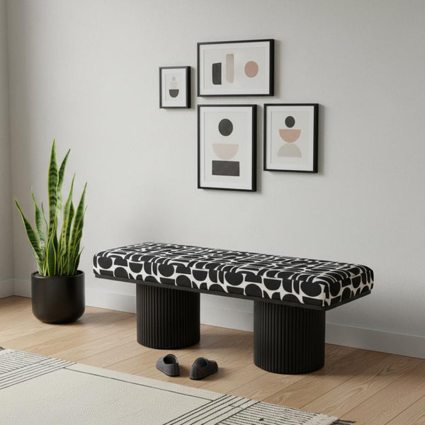 HomeRoots 49" Upholstered Bench with Stylish White Fabric and Solid Wood, Perfect for Entryway Seating & Decor 668858