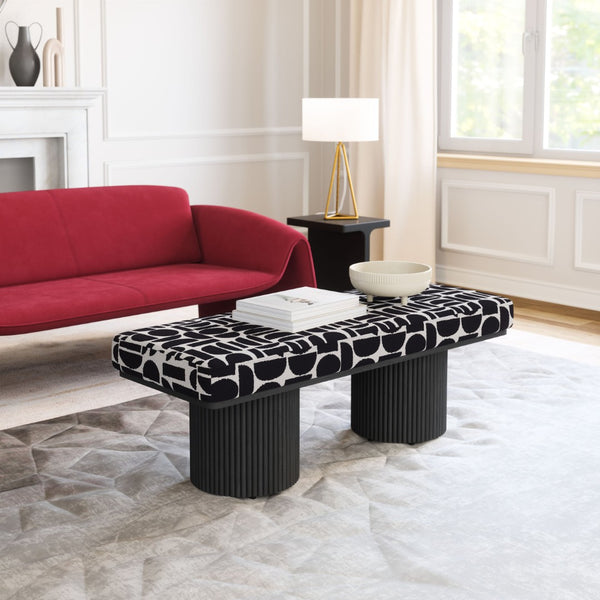 HomeRoots 49" Upholstered Bench with Stylish White Fabric and Solid Wood, Perfect for Entryway Seating & Decor 668858