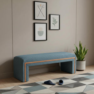 HomeRoots 56" Stylish Blue Upholstered Bench with Solid Wood Frame - Perfect for Entryways & Modern Interiors 668859