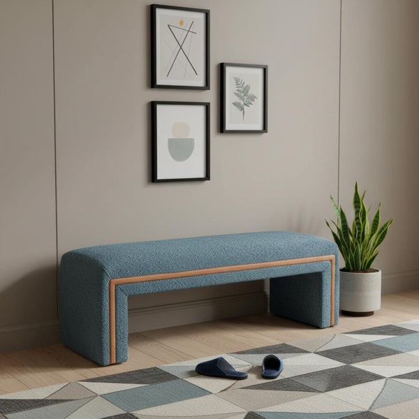 HomeRoots 56" Stylish Blue Upholstered Bench with Solid Wood Frame - Perfect for Entryways & Modern Interiors 668859