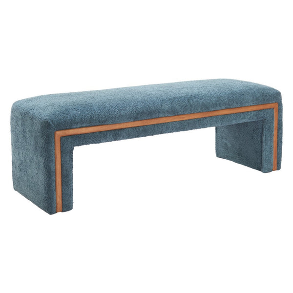 HomeRoots 56" Stylish Blue Upholstered Bench with Solid Wood Frame - Perfect for Entryways & Modern Interiors 668859