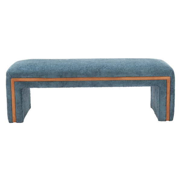 HomeRoots 56" Stylish Blue Upholstered Bench with Solid Wood Frame - Perfect for Entryways & Modern Interiors 668859