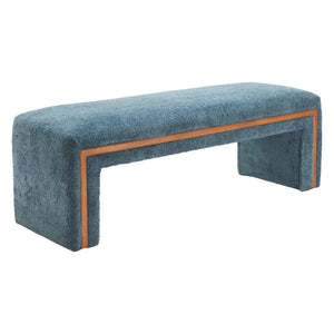 HomeRoots 56" Stylish Blue Upholstered Bench with Solid Wood Frame - Perfect for Entryways & Modern Interiors 668859