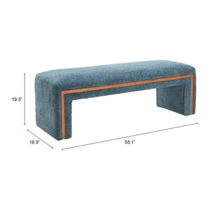HomeRoots 56" Stylish Blue Upholstered Bench with Solid Wood Frame - Perfect for Entryways & Modern Interiors 668859