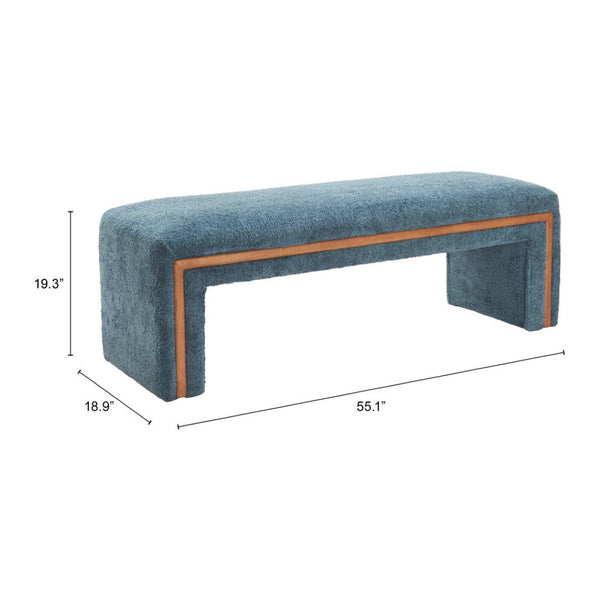 HomeRoots 56" Stylish Blue Upholstered Bench with Solid Wood Frame - Perfect for Entryways & Modern Interiors 668859