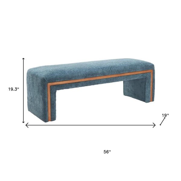 HomeRoots 56" Stylish Blue Upholstered Bench with Solid Wood Frame - Perfect for Entryways & Modern Interiors 668859