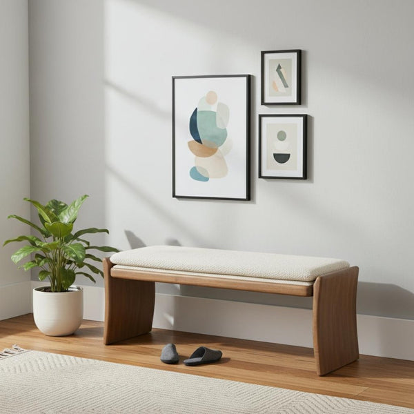 HomeRoots 48" Upholstered Bench in Beige and Brown – Stylish Seating for Entryways, Hallways & More! 668860