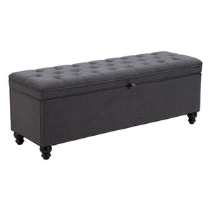 HomeRoots 56" Elegant Gray Upholstered Bench with Solid Wood Black Legs - Perfect for Entryway & Storage! 668861