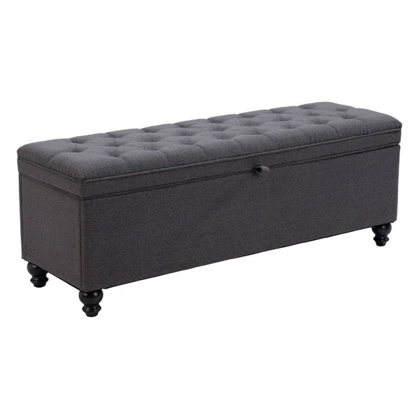 HomeRoots 56" Elegant Gray Upholstered Bench with Solid Wood Black Legs - Perfect for Entryway & Storage! 668861
