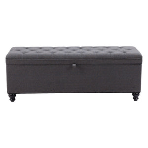 HomeRoots 56" Elegant Gray Upholstered Bench with Solid Wood Black Legs - Perfect for Entryway & Storage! 668861