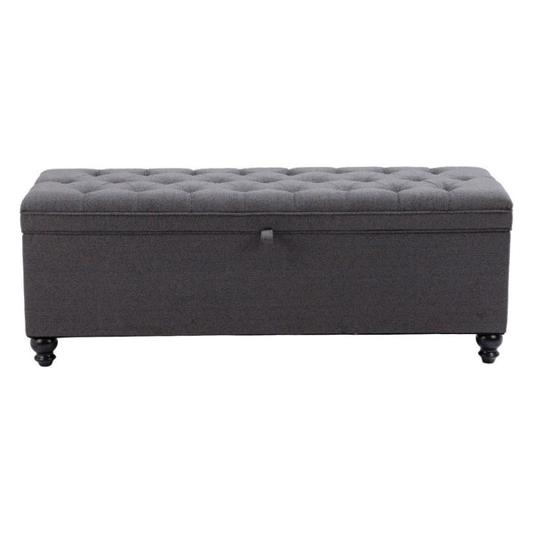 HomeRoots 56" Elegant Gray Upholstered Bench with Solid Wood Black Legs - Perfect for Entryway & Storage! 668861
