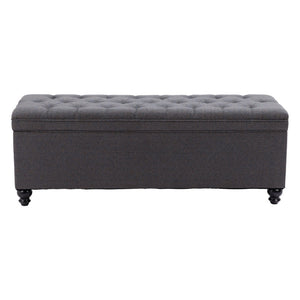 HomeRoots 56" Elegant Gray Upholstered Bench with Solid Wood Black Legs - Perfect for Entryway & Storage! 668861