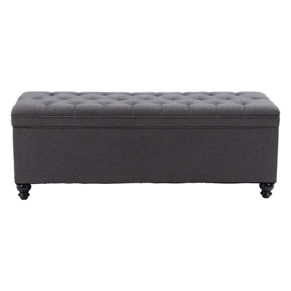 HomeRoots 56" Elegant Gray Upholstered Bench with Solid Wood Black Legs - Perfect for Entryway & Storage! 668861