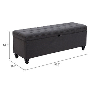 HomeRoots 56" Elegant Gray Upholstered Bench with Solid Wood Black Legs - Perfect for Entryway & Storage! 668861
