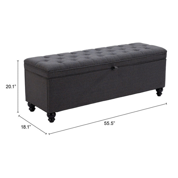 HomeRoots 56" Elegant Gray Upholstered Bench with Solid Wood Black Legs - Perfect for Entryway & Storage! 668861