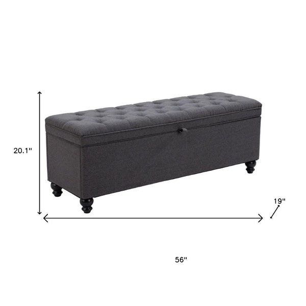 HomeRoots 56" Elegant Gray Upholstered Bench with Solid Wood Black Legs - Perfect for Entryway & Storage! 668861