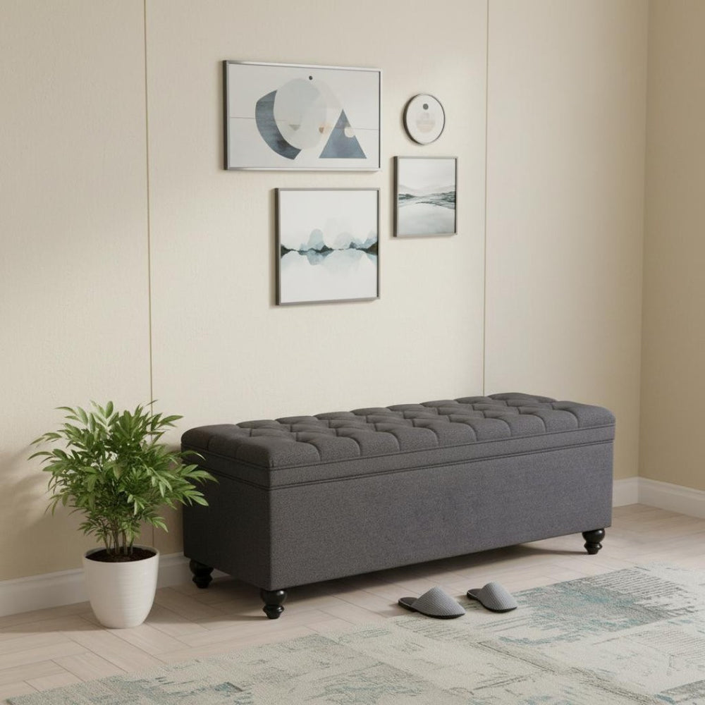 HomeRoots 56" Elegant Gray Upholstered Bench with Solid Wood Black Legs - Perfect for Entryway & Storage! 668861