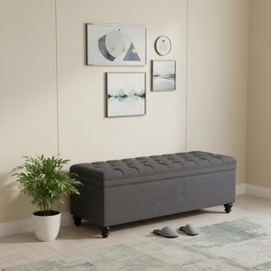 HomeRoots 56" Elegant Gray Upholstered Bench with Solid Wood Black Legs - Perfect for Entryway & Storage! 668861