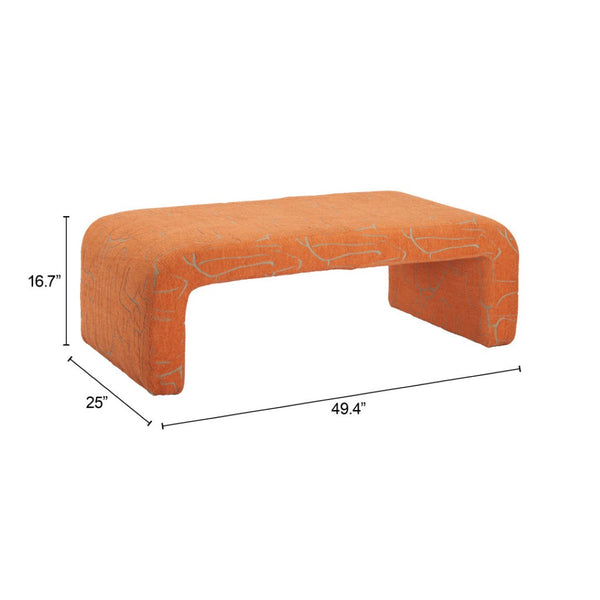 HomeRoots 50" Orange Upholstered Bench - Stylish Seating & Storage Solution for Entryways and Hallways 668863