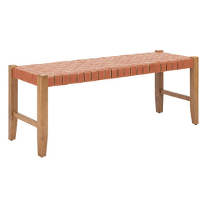 HomeRoots 48" Tan Faux Leather Upholstered Bench with Solid Wood Legs - Stylish Entryway Seating Solution 668864