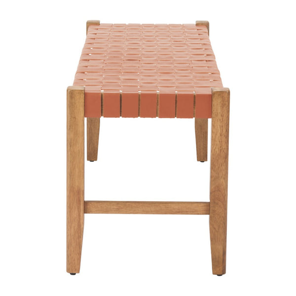 HomeRoots 48" Tan Faux Leather Upholstered Bench with Solid Wood Legs - Stylish Entryway Seating Solution 668864