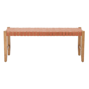 HomeRoots 48" Tan Faux Leather Upholstered Bench with Solid Wood Legs - Stylish Entryway Seating Solution 668864