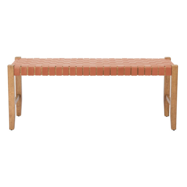 HomeRoots 48" Tan Faux Leather Upholstered Bench with Solid Wood Legs - Stylish Entryway Seating Solution 668864
