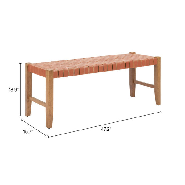 HomeRoots 48" Tan Faux Leather Upholstered Bench with Solid Wood Legs - Stylish Entryway Seating Solution 668864