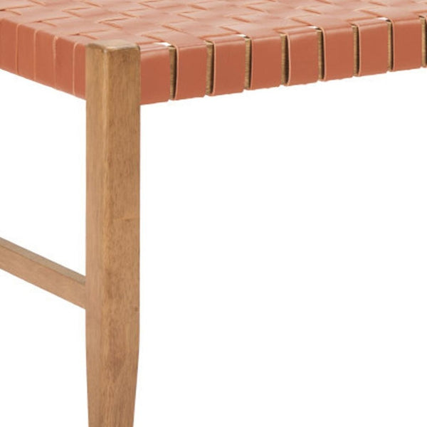 HomeRoots 48" Tan Faux Leather Upholstered Bench with Solid Wood Legs - Stylish Entryway Seating Solution 668864