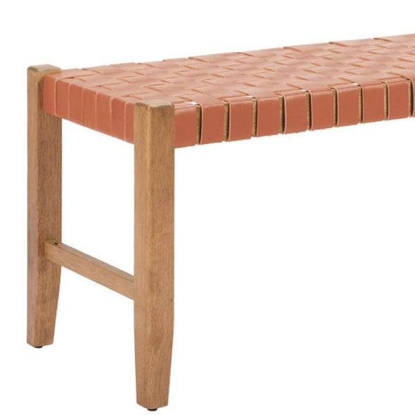 HomeRoots 48" Tan Faux Leather Upholstered Bench with Solid Wood Legs - Stylish Entryway Seating Solution 668864